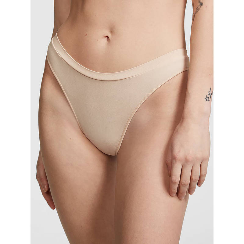 Victoria's Secret PINK Seamless High-Leg Thong Panty Beige (M)