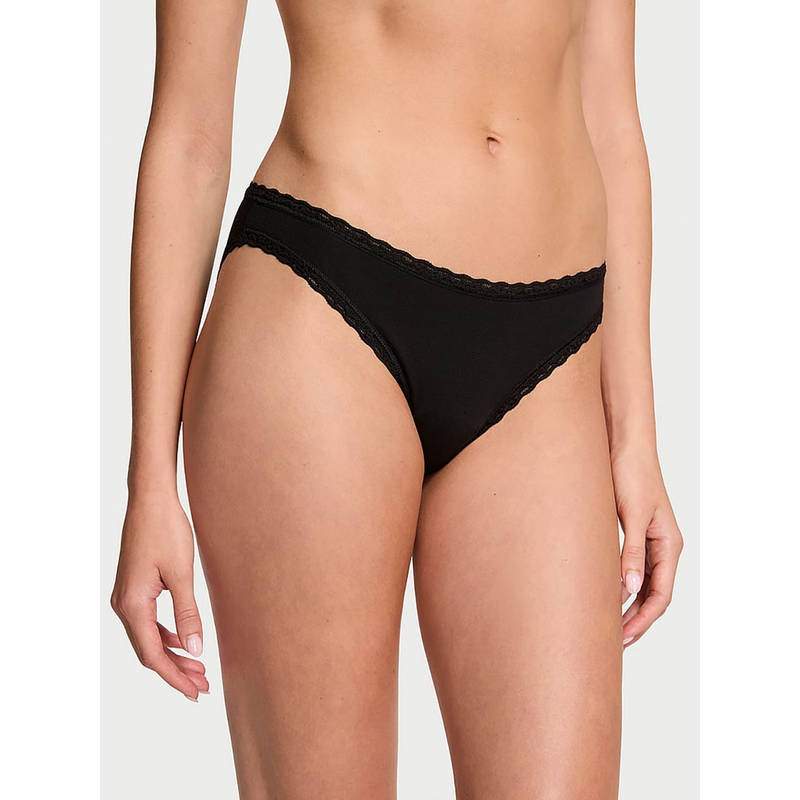 Victoria's Secret The Lacie Lace-Trim Cotton Bikini Panty Black (S)