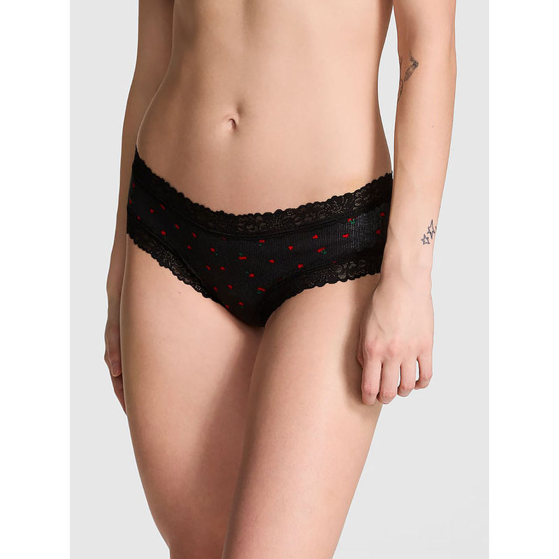 Victoria's Secret PINK Wink Lace-Trim Cheeky Panty Black (L)