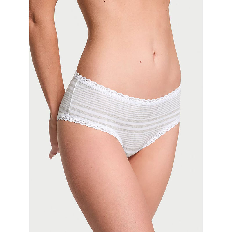 Victoria's Secret The Lacie Cotton Lace-Waist Cheeky Panty Grey (XS)