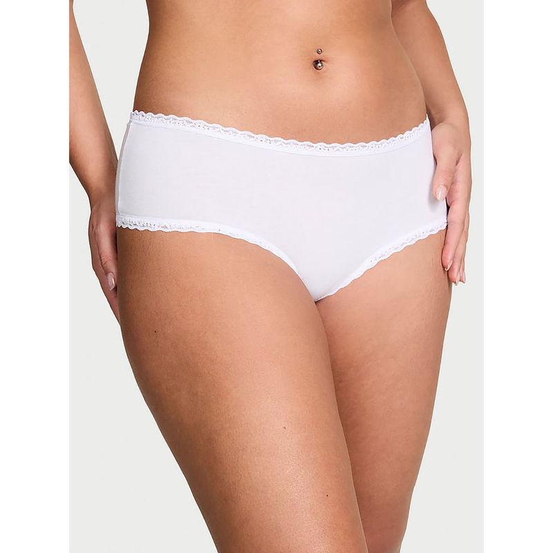 Victoria's Secret The Lacie Cotton Lace-Waist Cheeky Panty White (XS)