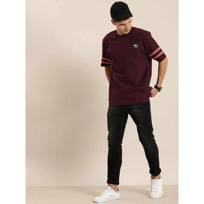 Difference of Opinion Maroon Solid Oversized T-Shirt (S)