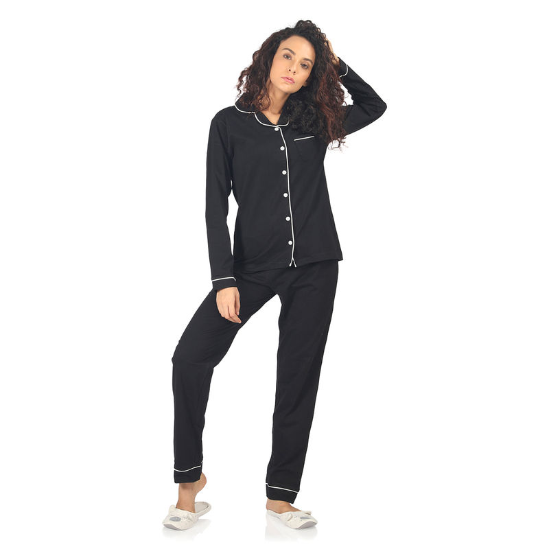 Nite Flite Women'S Cotton Classic Pyjama Set Black (M)