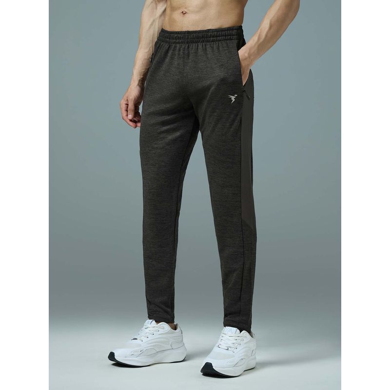 Technosport Men Dark Olive Melange Slim Fit Sports Trackpant (L)
