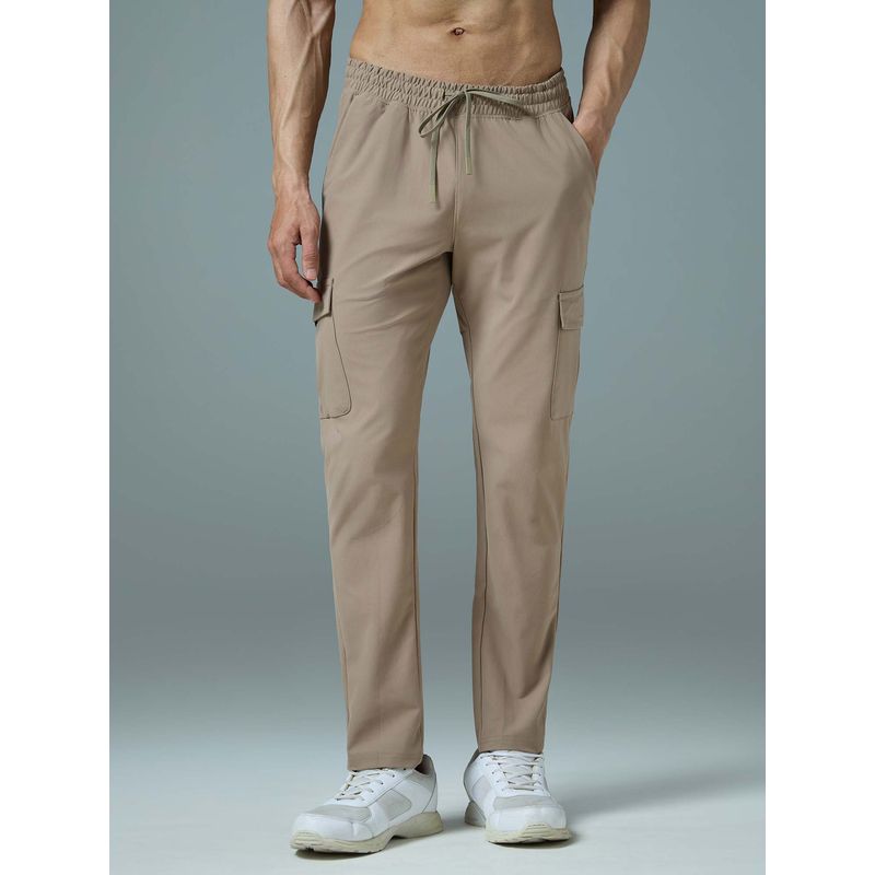 Technosport Men Khaki Solid Relaxed Fit Sports Cargo Pocket Trackpant (L)