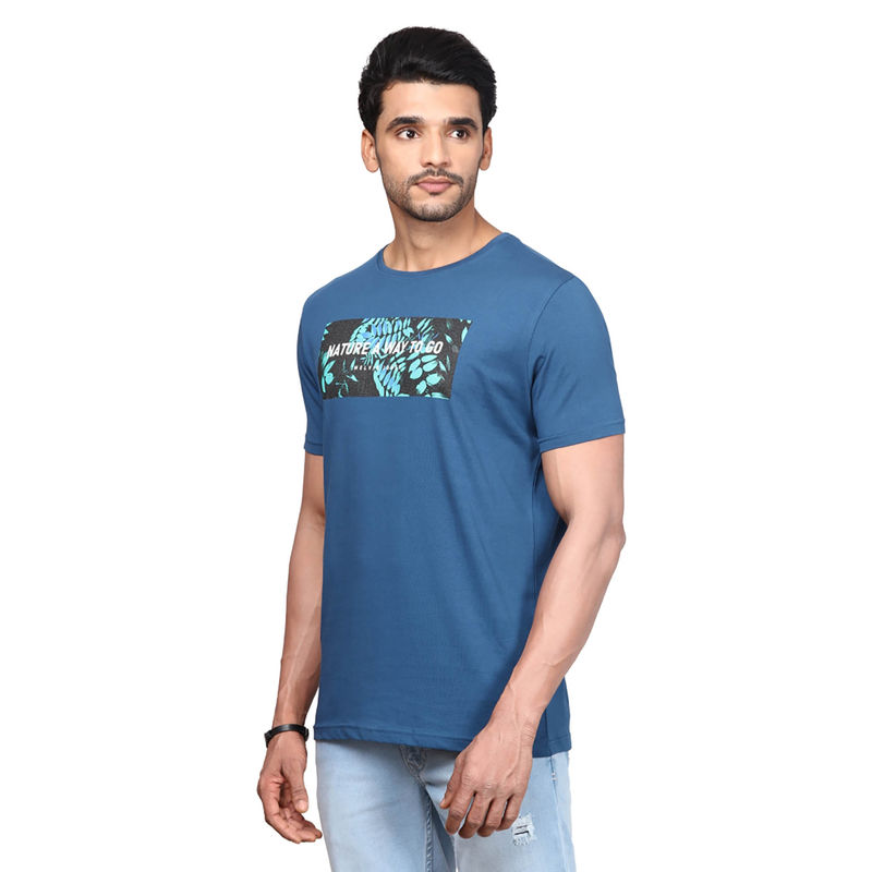 MELVIN JONES Asphalt Blue Cotton Round Neck T-Shirt (XS)
