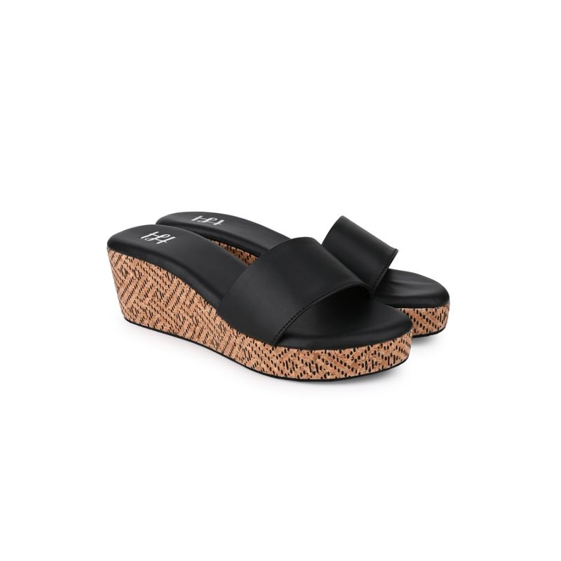 Hydes N Hues Wedges Black Solid Sandal For Women (EURO 40)