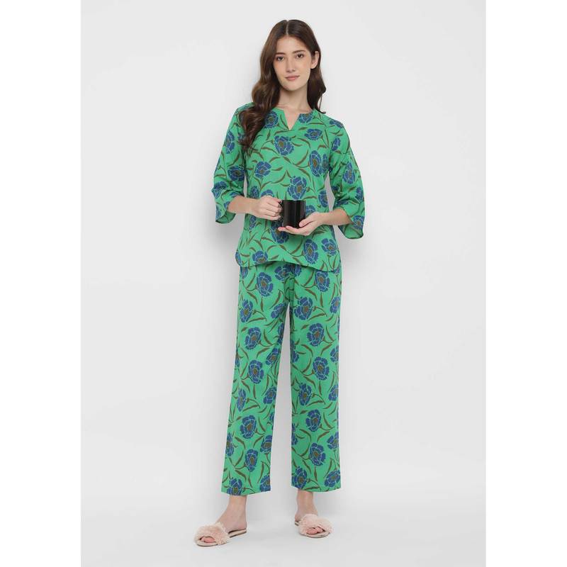 Shopbloom Blue Floral Print Womens Nightsuit (XS)