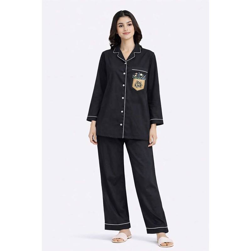 Shopbloom Stay Kind Print Long Sleeve Womens Nightsuit (XS)