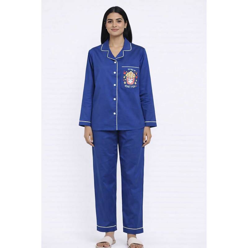 Shopbloom Heart Pop Print Long Sleeve Womens Nightsuit (XS)