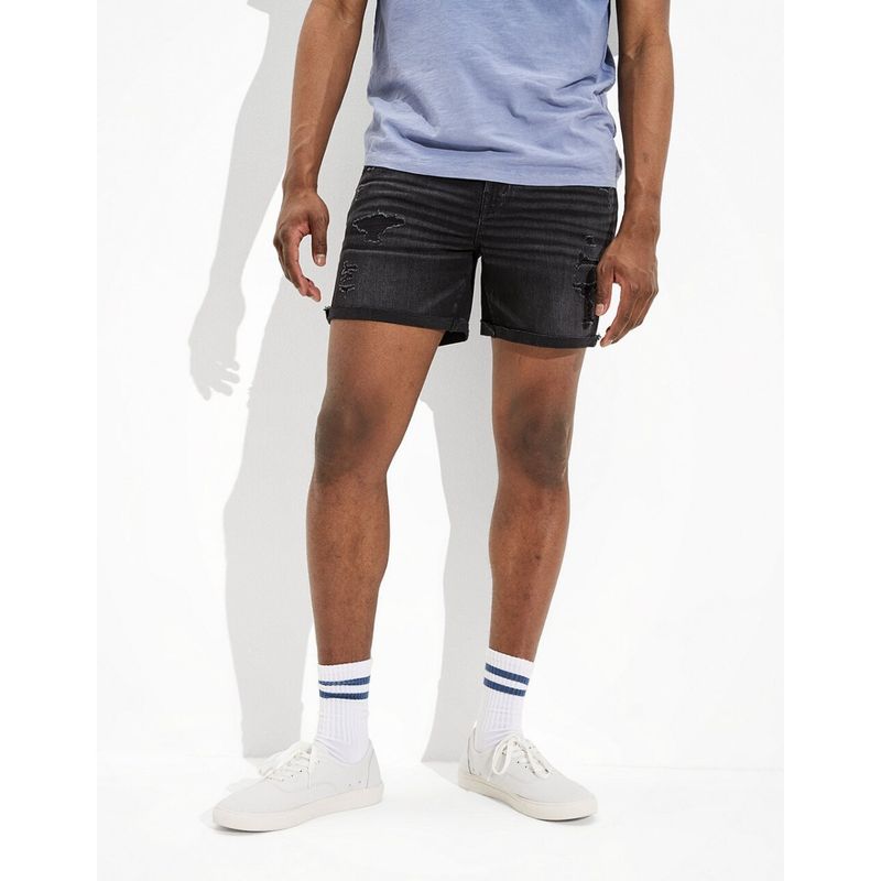 American Eagle Men Black Air Flex Plus 5.5 Inches Denim Short (33)