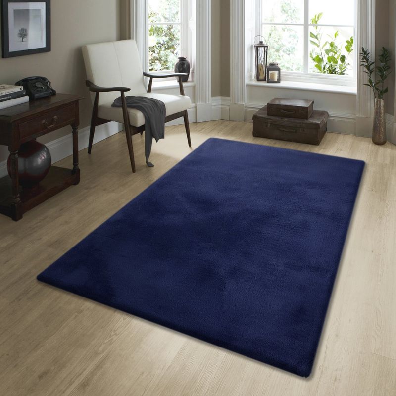 OBSESSIONS Navy Blue Solid Polyester Carpet (4x6 feet)