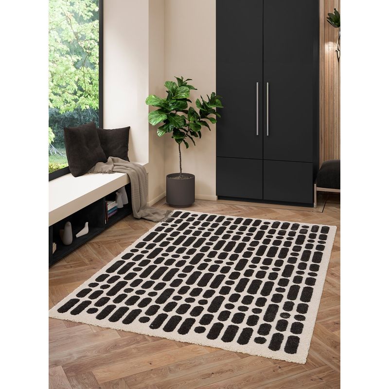 OBSESSIONS Beige Abstract Polypropylene Carpet (5X7 Feet)