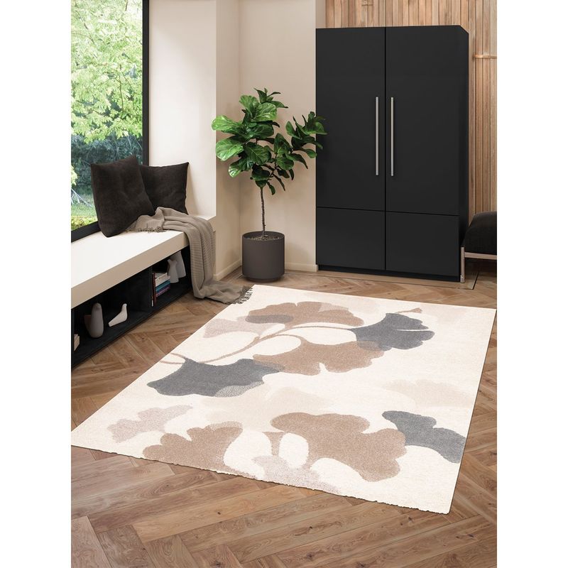 OBSESSIONS Brown Floral Polypropylene Carpet (5X7 Feet)