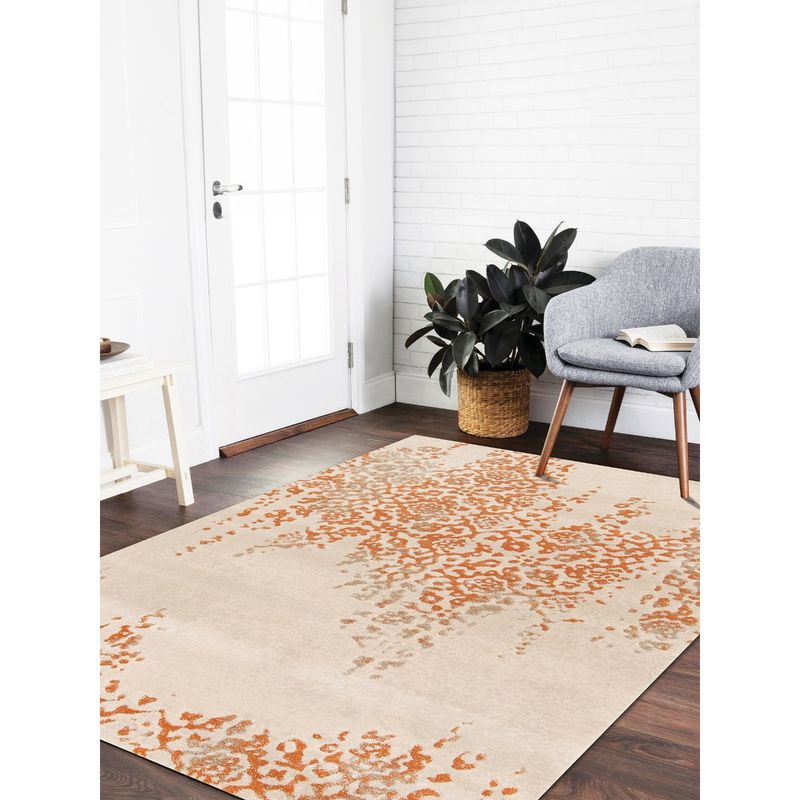 OBSESSIONS Orange Abstract Polypropylene Carpet (4x6 feet)