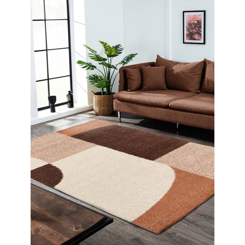 OBSESSIONS Beige and Brown Modern Polypropylene Carpet (4x6 feet)