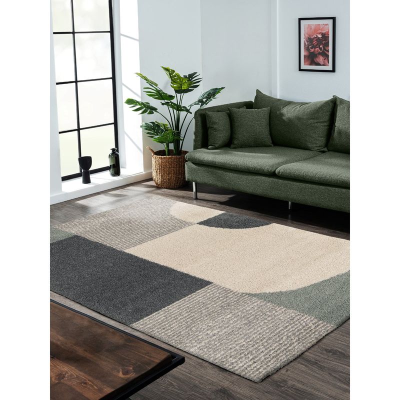 OBSESSIONS Beige and Grey Modern Polypropylene Carpet (4x6 feet)