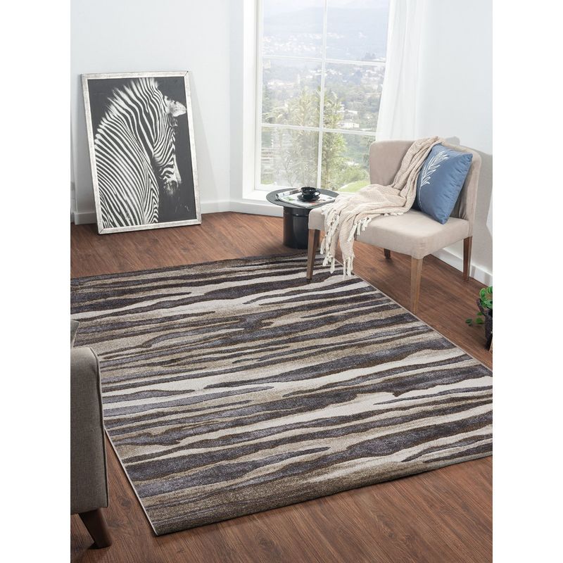 OBSESSIONS Beige and Grey Abstract Polypropylene Carpet (5X7 Feet)