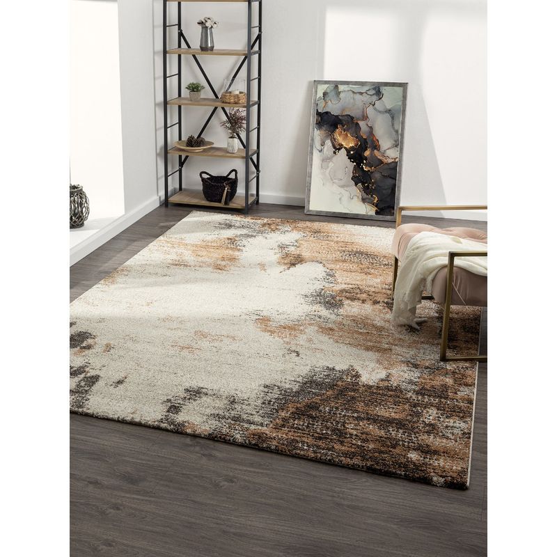 OBSESSIONS Brown Abstract Polypropylene Carpet (5X7 Feet)