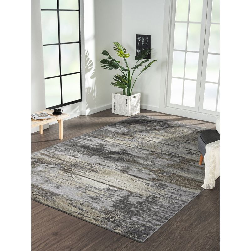 OBSESSIONS Grey Abstract Polypropylene Carpet (4x6 feet)
