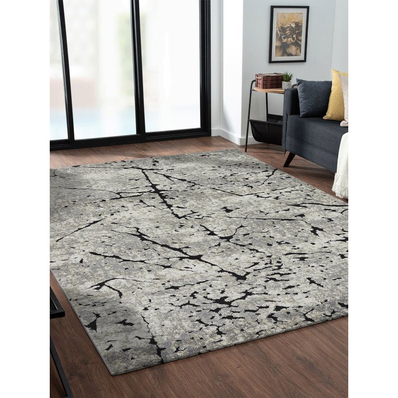 OBSESSIONS Grey and Charcoal Abstract Polypropylene Carpet (4x6 feet)