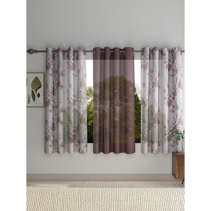 HOSTA HOMES Brown 5 Feet Window Curtains (Set Of 3)