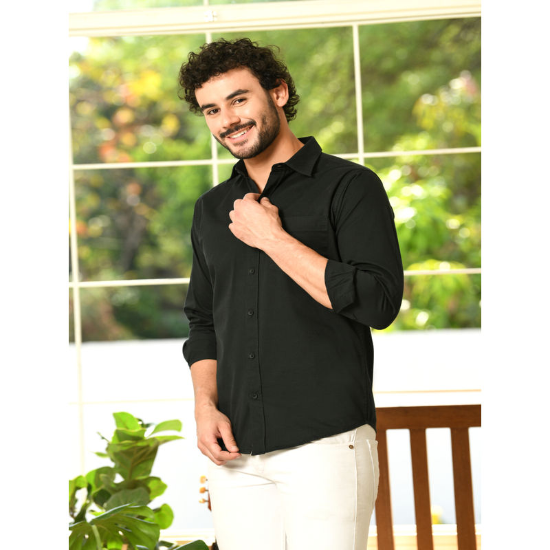 HONNETE Mens Dark Green Solid Cotton Regular Fit Casual Shirt (S)