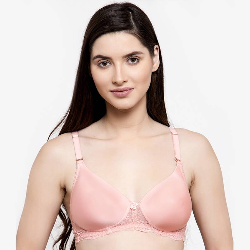 Groversons paris beauty Vintage Lace Padded Non Wired Bra-Peach (32B)