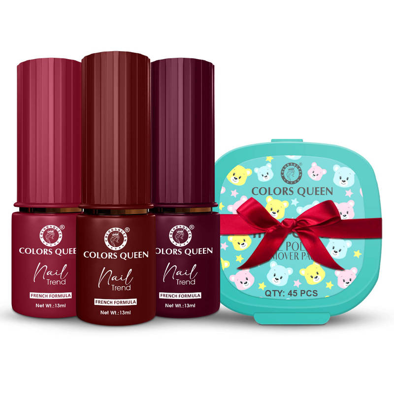 Colors Queen Nail Paint Combo Set Of 3 With Free Nail Paint Remover Wipes - Main Maroons