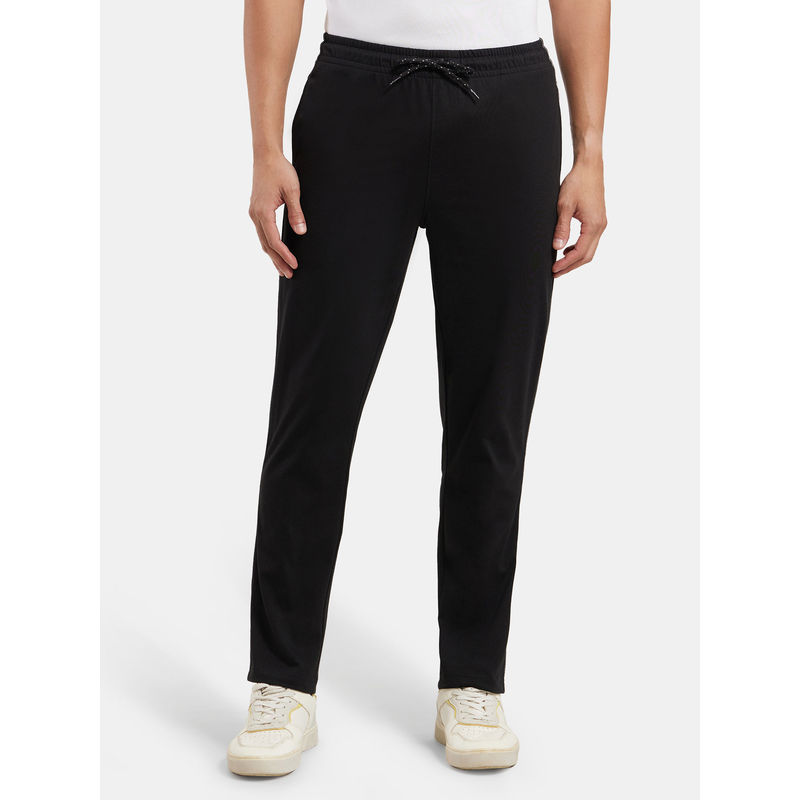 Jockey 9500 Men Super Combed Cotton Rich Regular Fit Trackpant - Black & Grey Melange (S)