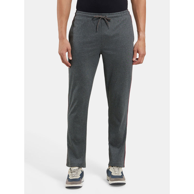 Jockey 9500 Men Super Combed Cotton Rich Regular Fit Trackpant-Charcoal & ShanghaiRed (2XL)
