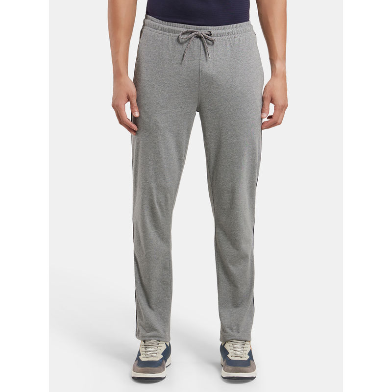 Jockey 9500 Men Super Combed Cotton Rich Regular Fit Trackpant - Grey Melange & Navy (2XL)