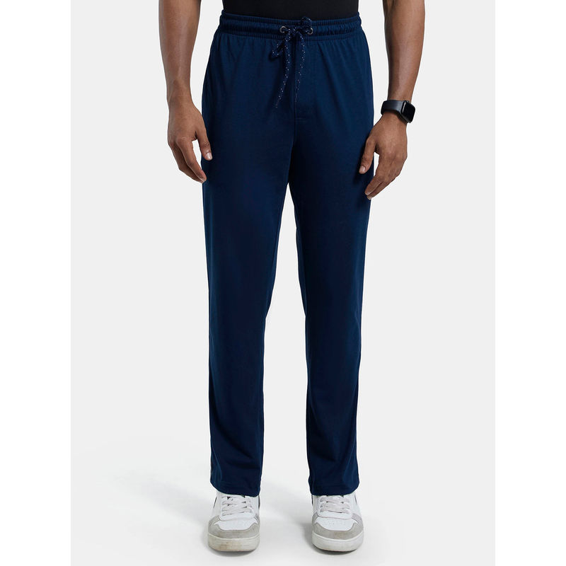 Jockey 9500 Men Super Combed Cotton Rich Regular Fit Trackpant - Navy & Grey Melange (XL)