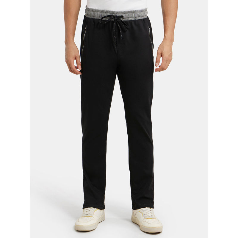 Jockey 9510 Men Super Combed Cotton Rich Slim Fit Trackpant - Black & Grey Melange (L)
