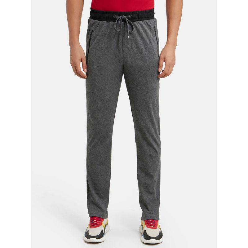 Jockey 9510 Men Super Combed Cotton Rich Slim Fit Trackpant - Charcoal Mel & Black (XL)