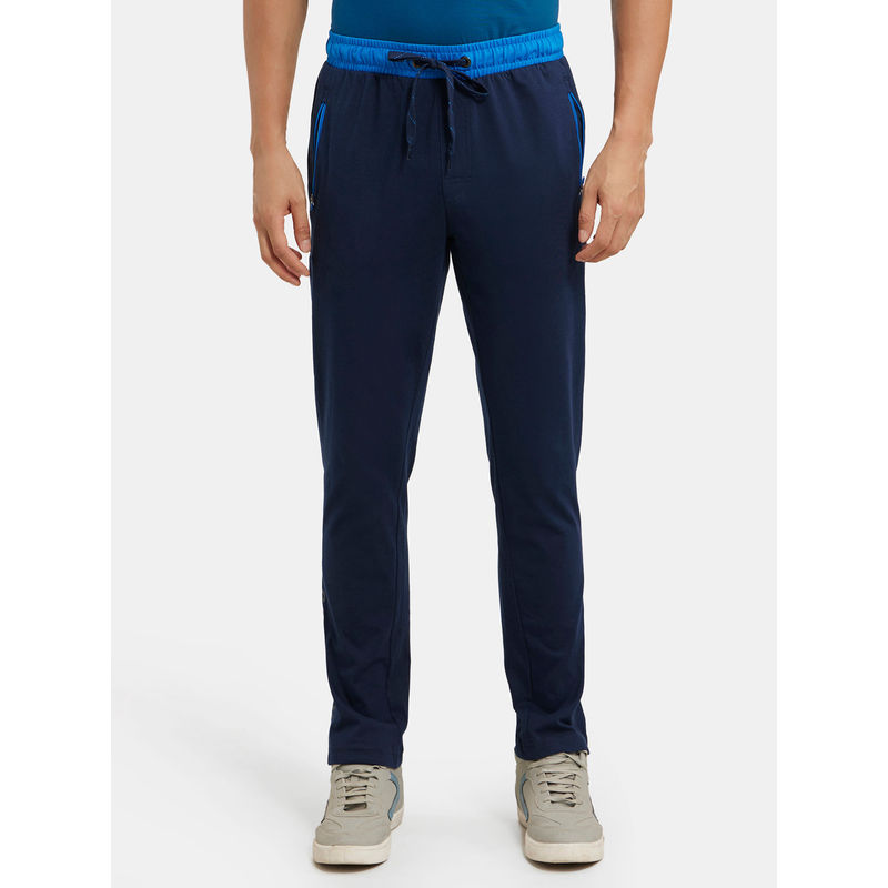 Jockey 9510 Men Super Combed Cotton Rich Slim Fit Trackpant - Navy & Neon Blue (L)