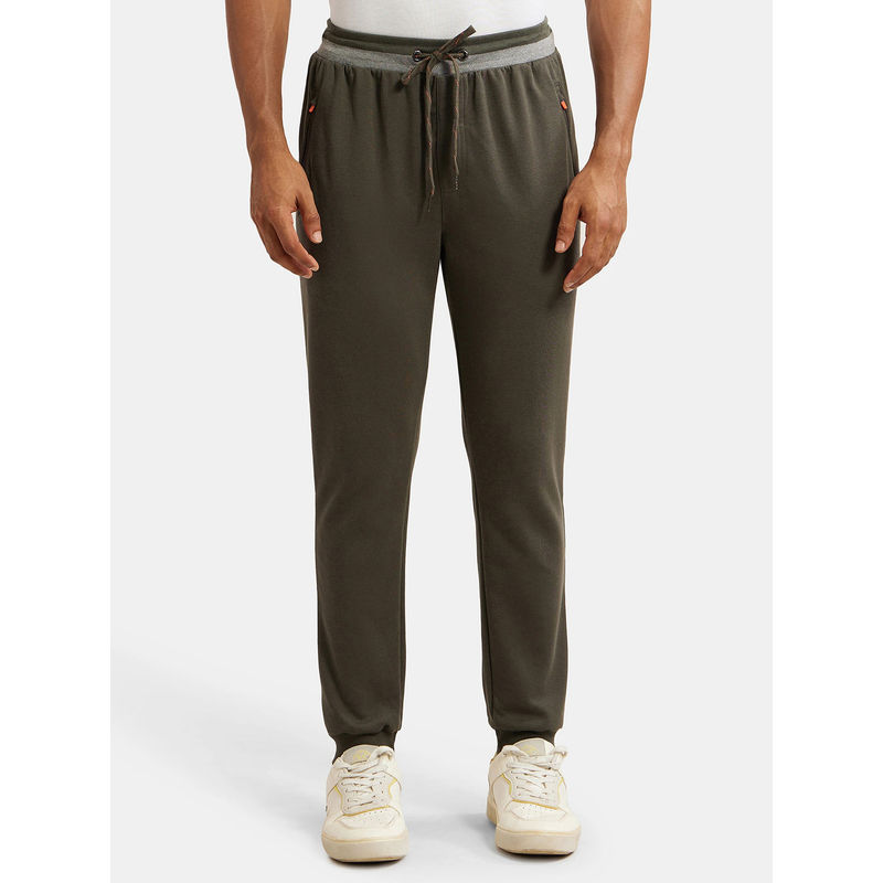 Jockey AM05 Men Super Combed Cotton Rich Pique Slim Fit Jogger - Deep Olive (L)