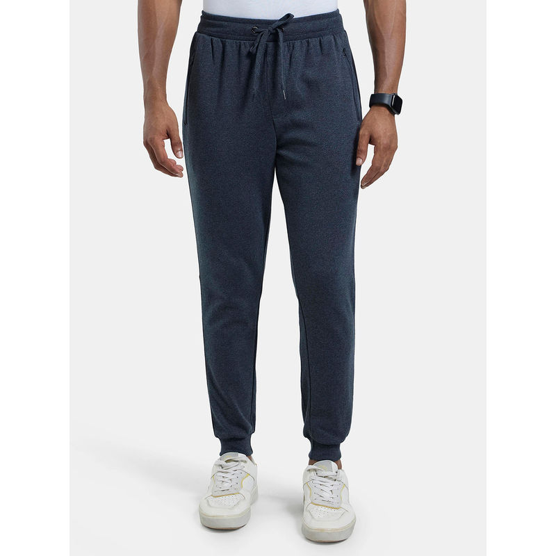 Jockey AM71 Men Super Combed Cotton Rich Slim Fit Jogger - True Black Melange and Black (S)