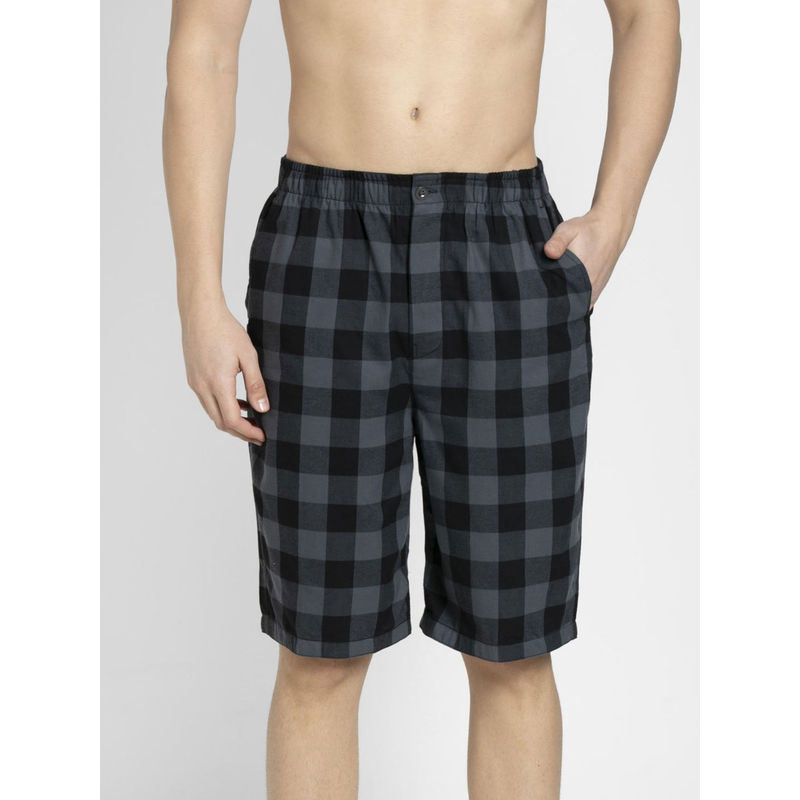 Jockey US88 Men Super Combed Cotton Woven Fabric Bermuda - Charcoal & Black (XL)