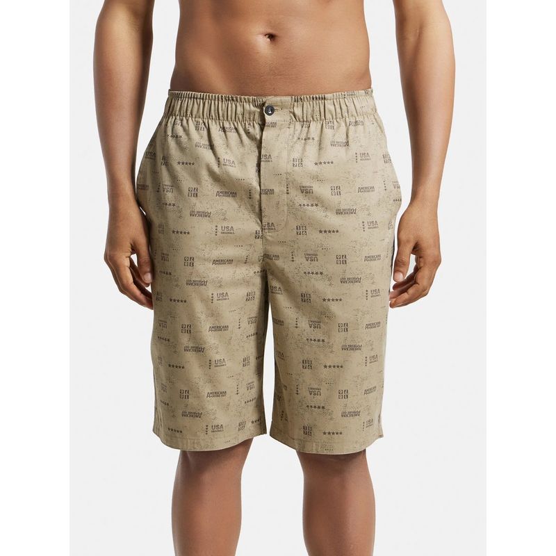 Jockey US88 Men Super Combed Cotton Woven Fabric Bermuda - Khaki Printed (M)