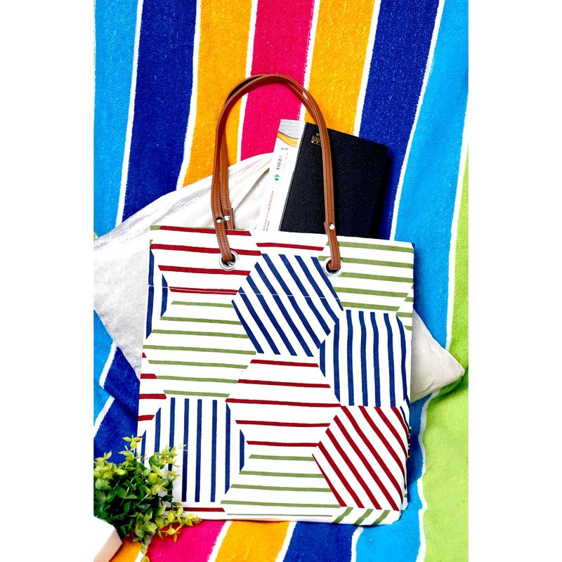 Buy Kanvas Katha White Geometric Tote Bag Online