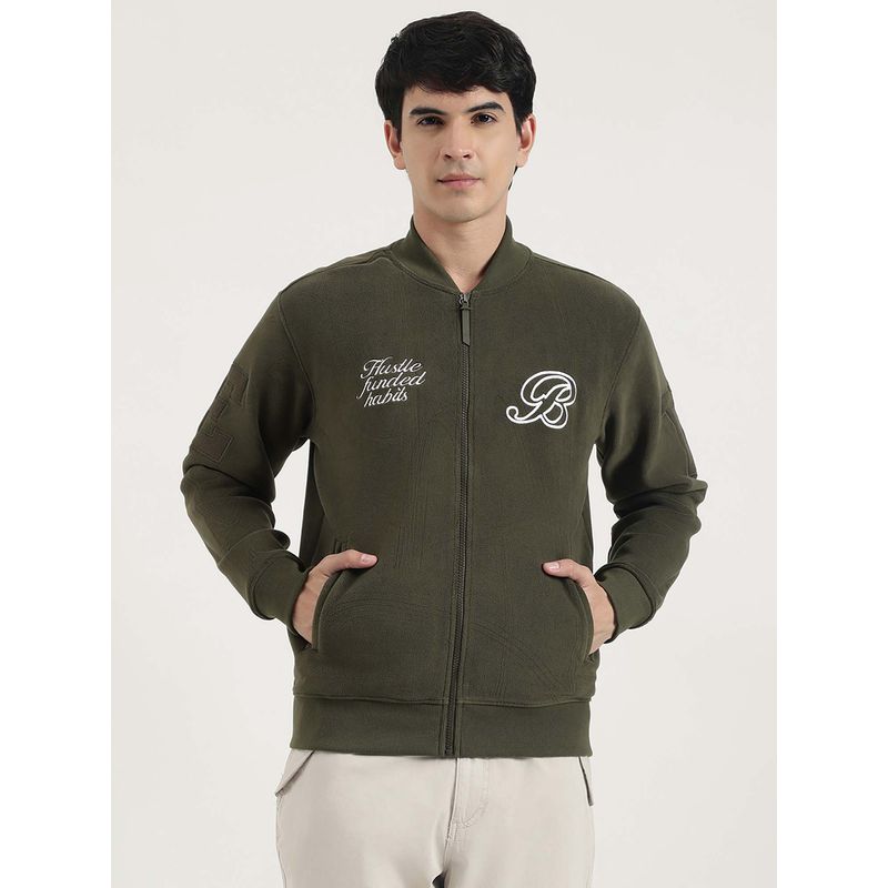 United Colors of Benetton Olive Textured Regular Jacket (XL)