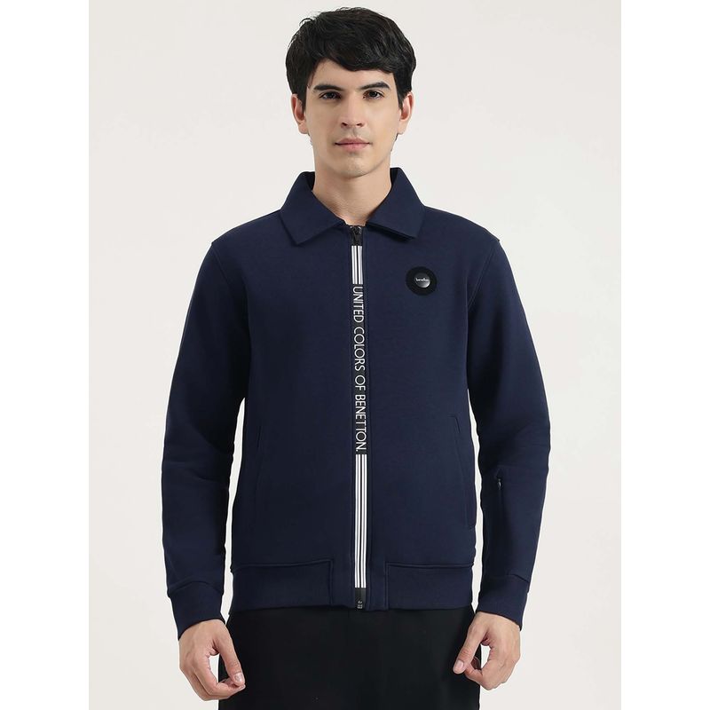 United Colors of Benetton Navy Blue Solid Relaxed Jacket (XL)