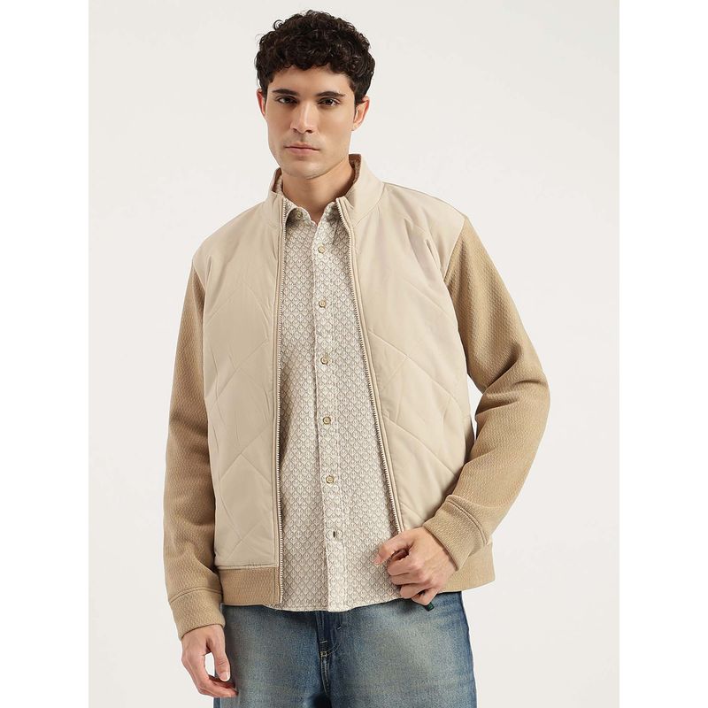 United Colors of Benetton Beige Textured Regular Jacket (XL)