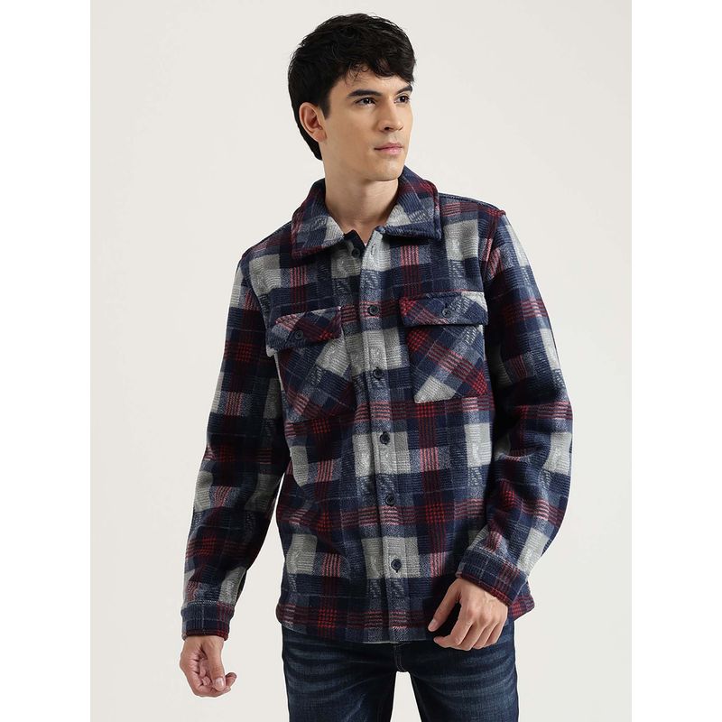 United Colors of Benetton Navy Blue Checks Regular Shacket (3XL)