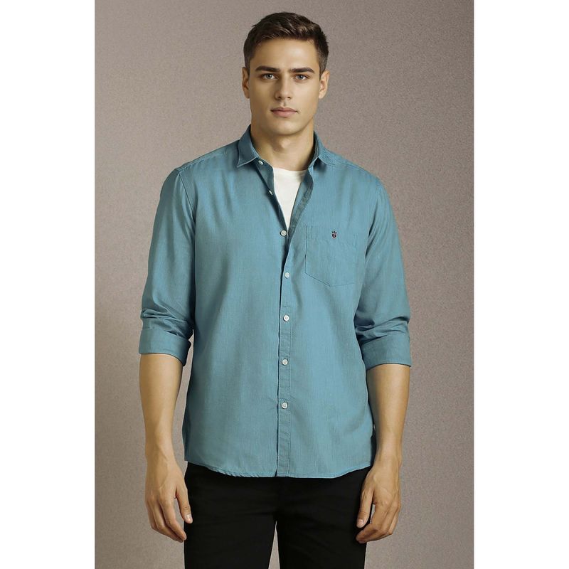 Louis Philippe Blue Solid Slim Shirt (40)