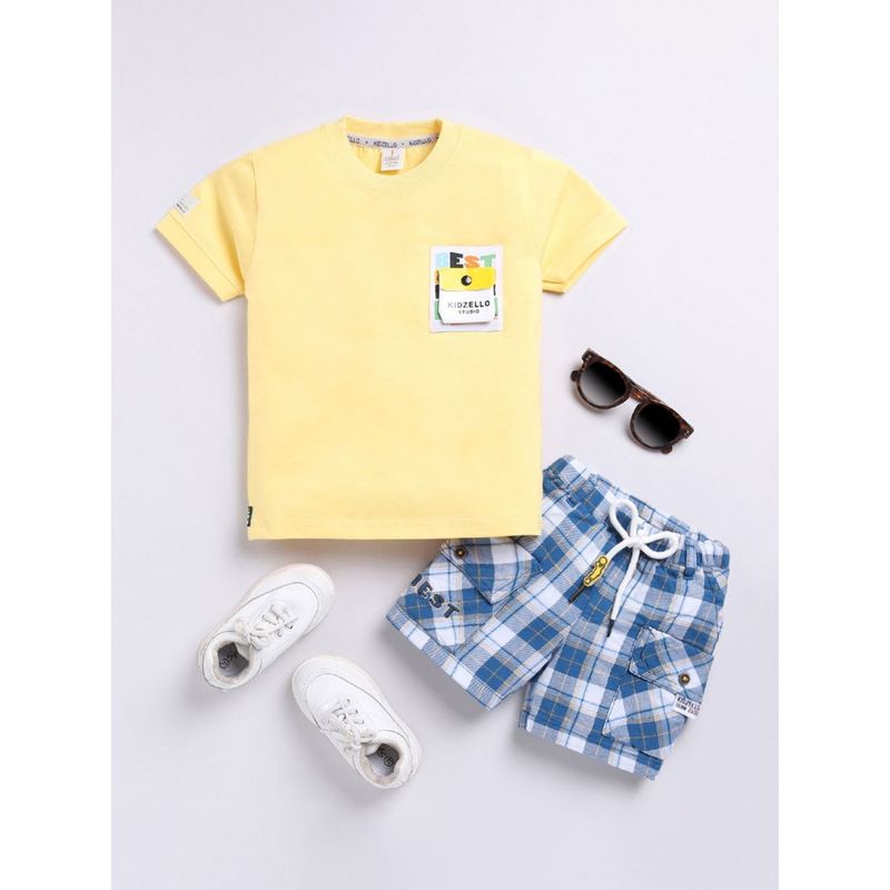 Boys Yellow Music Printed Short Sleeve T-Shirt With Drawstring Shorts Sets main image 1