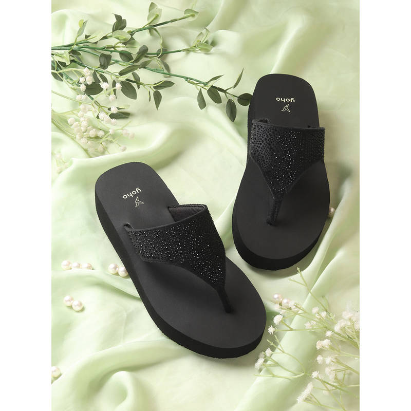 Yoho Women Black Sdl Flipflops (UK 7)