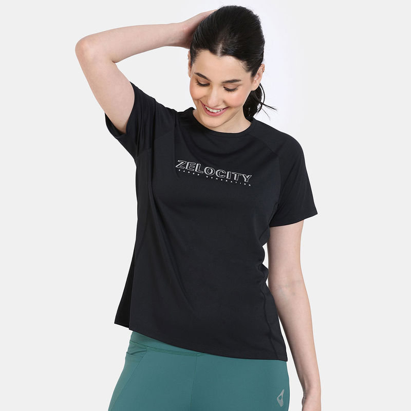 Zivame Quick Dry Relaxed T-Shirt - Jet Black (M)