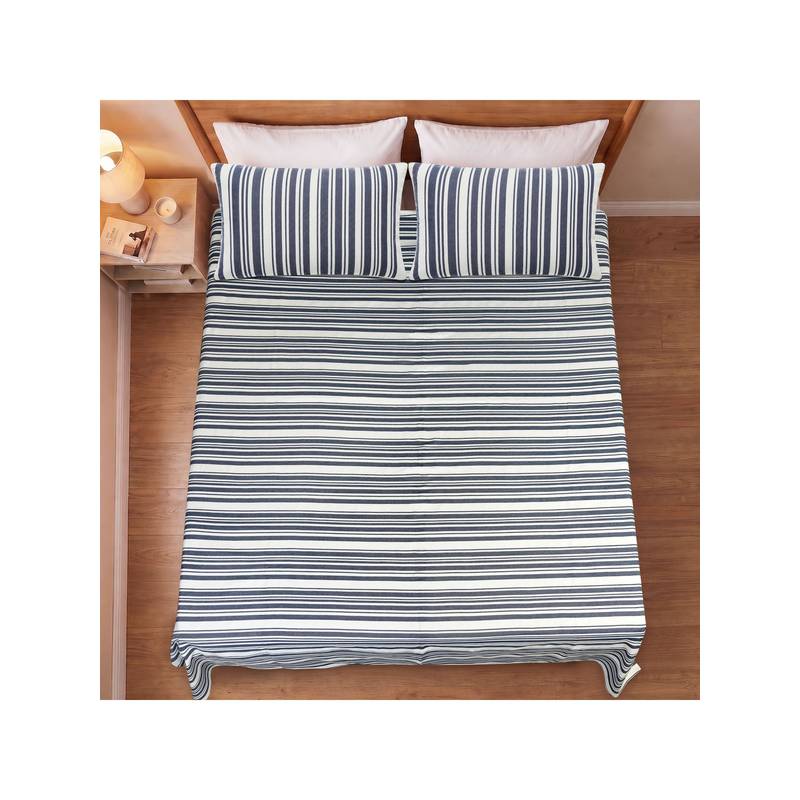 Saral Home Navy Blue La-Strie Cotton Microfiber Queen Bedsheet with Pillow Covers (Queen)